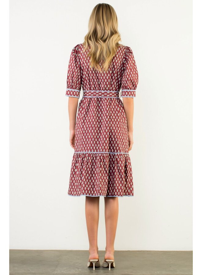 Puff Sleeve Print Midi Dress