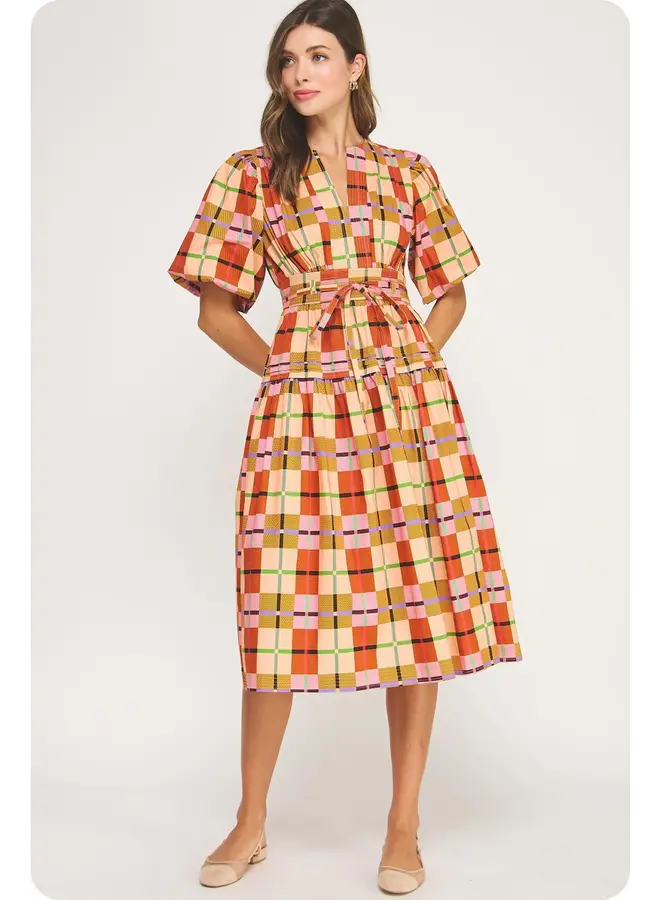 Printed Multi Plaid Midi Dress
