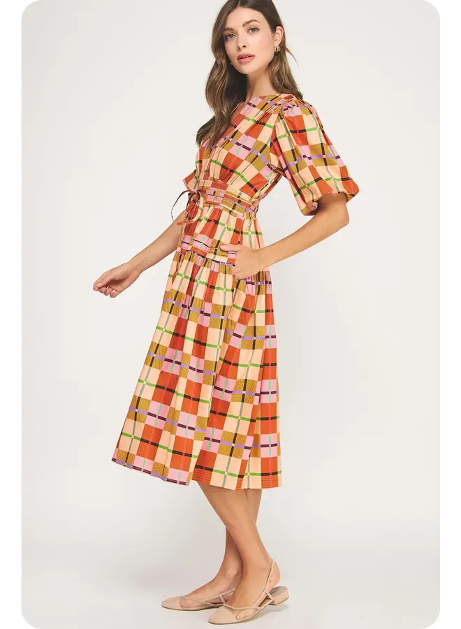 Printed Multi Plaid Midi Dress