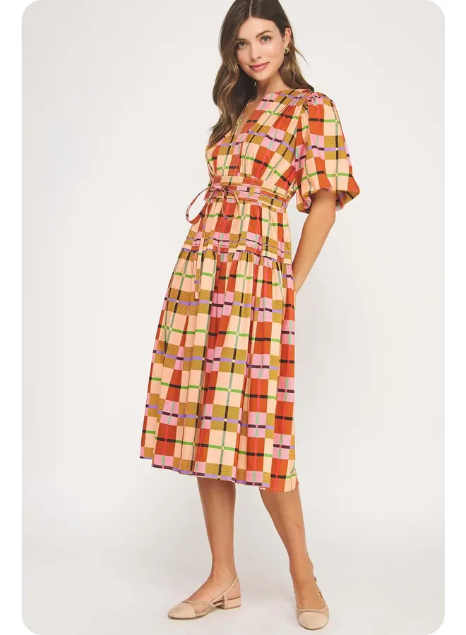 Printed Multi Plaid Midi Dress