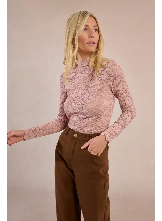 Lace Long Sleeve Undersweater Top Pink