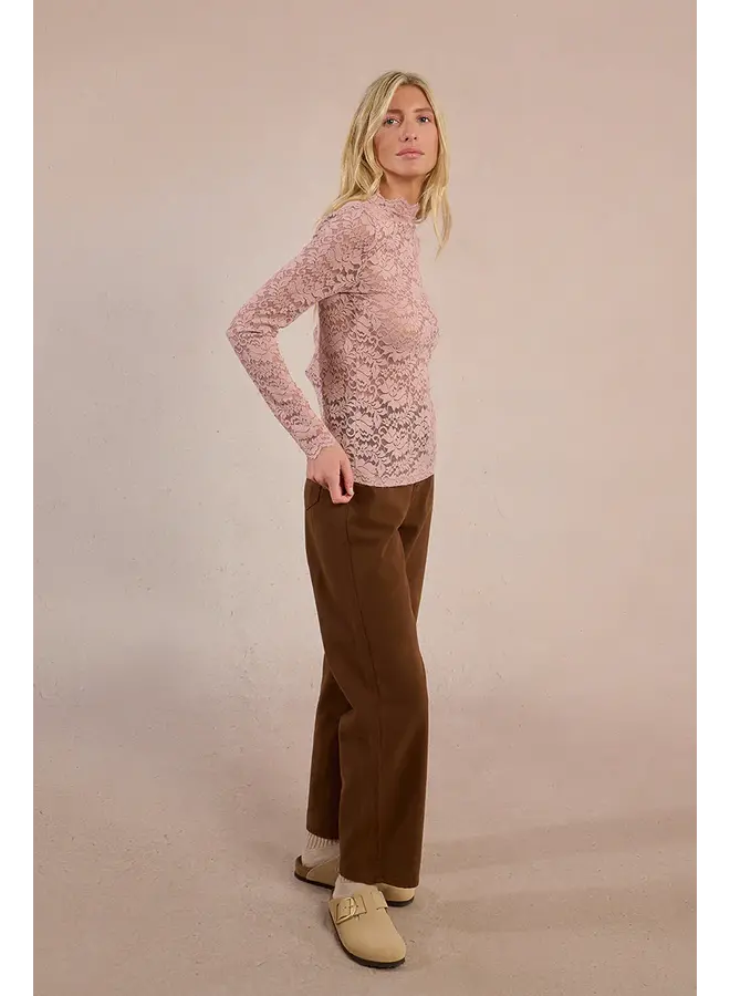 Lace Long Sleeve Undersweater Top Pink