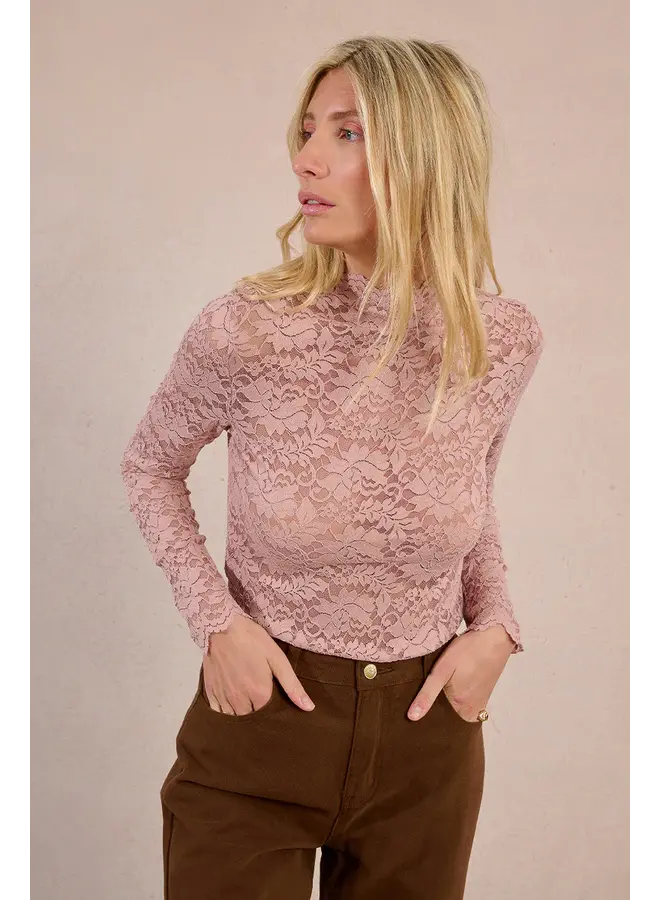 Lace Long Sleeve Undersweater Top Pink