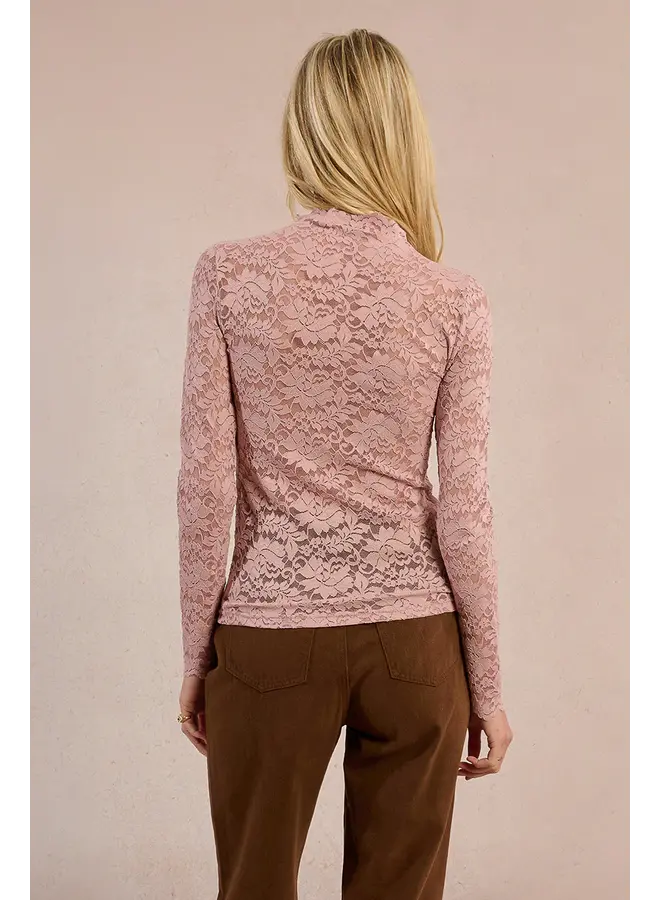 Lace Long Sleeve Undersweater Top Pink