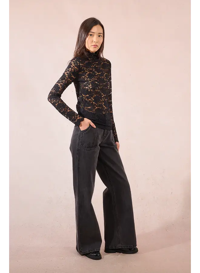Lace Long Sleeve Undersweater Top Black
