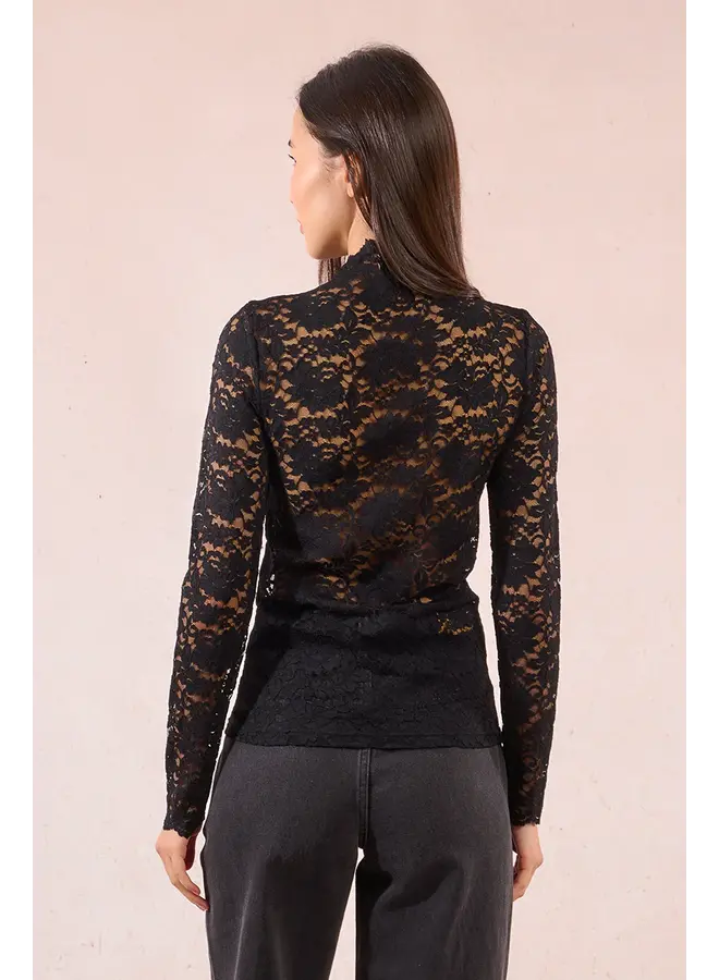 Lace Long Sleeve Undersweater Top Black