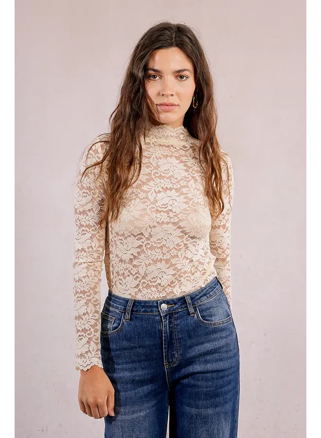 Lace Long Sleeve Undersweater Top Cream