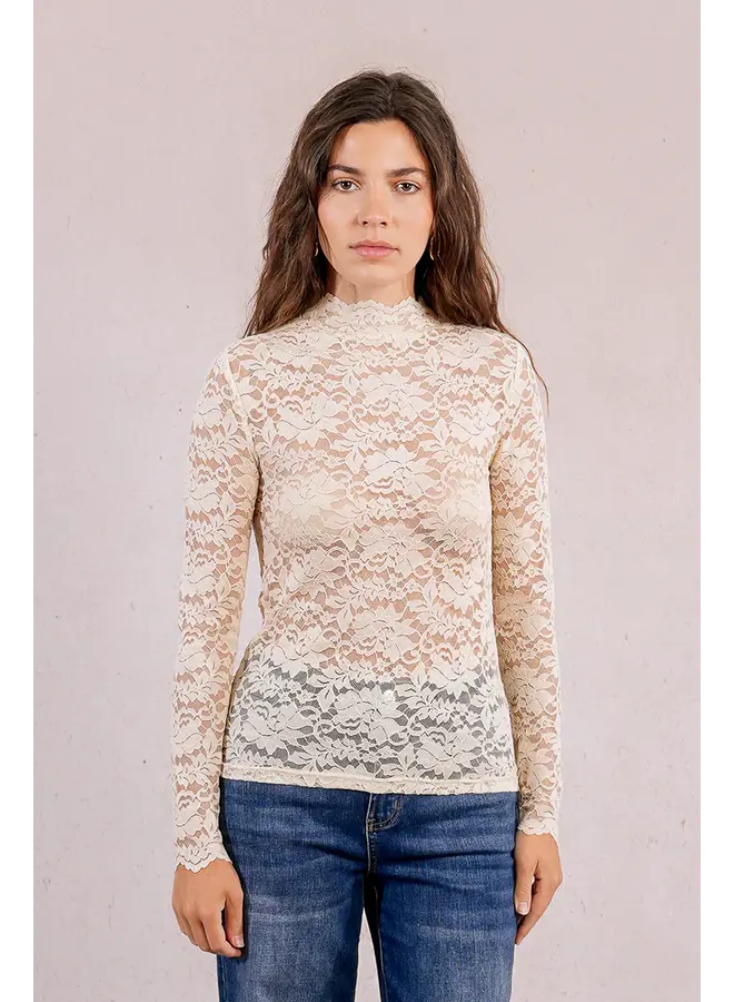 Lace Long Sleeve Undersweater Top Cream