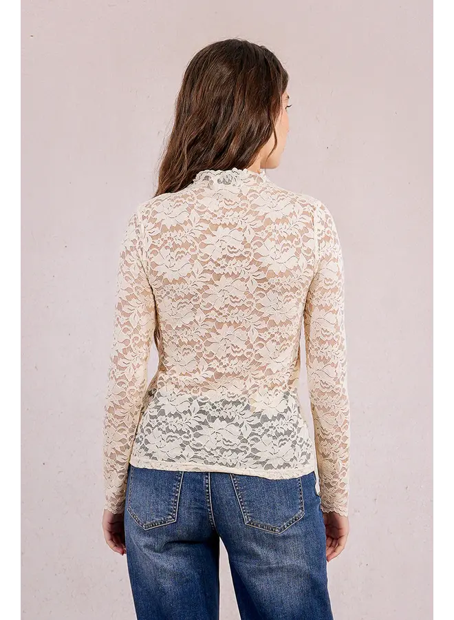 Lace Long Sleeve Undersweater Top Cream