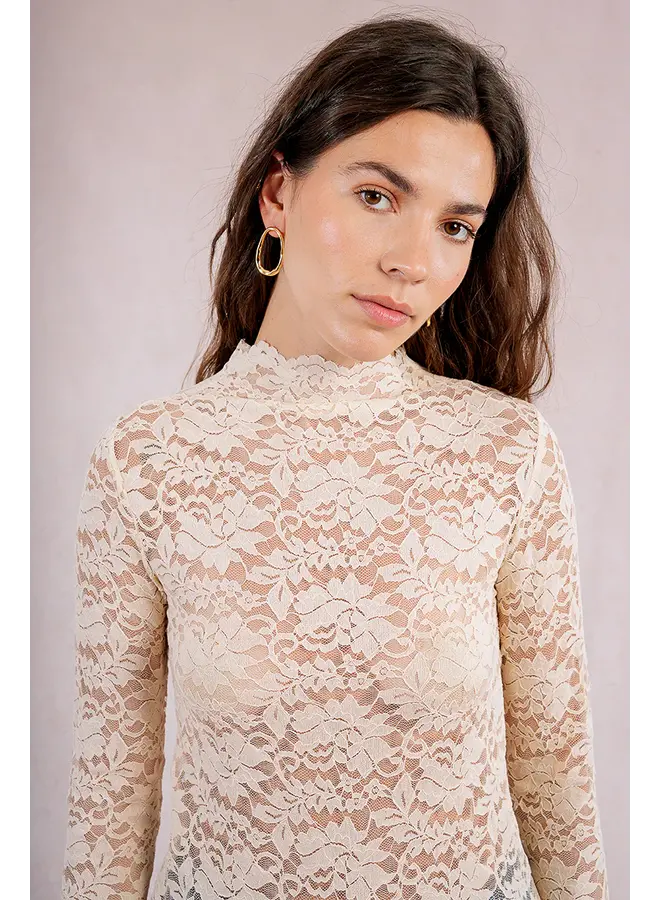Lace Long Sleeve Undersweater Top Cream