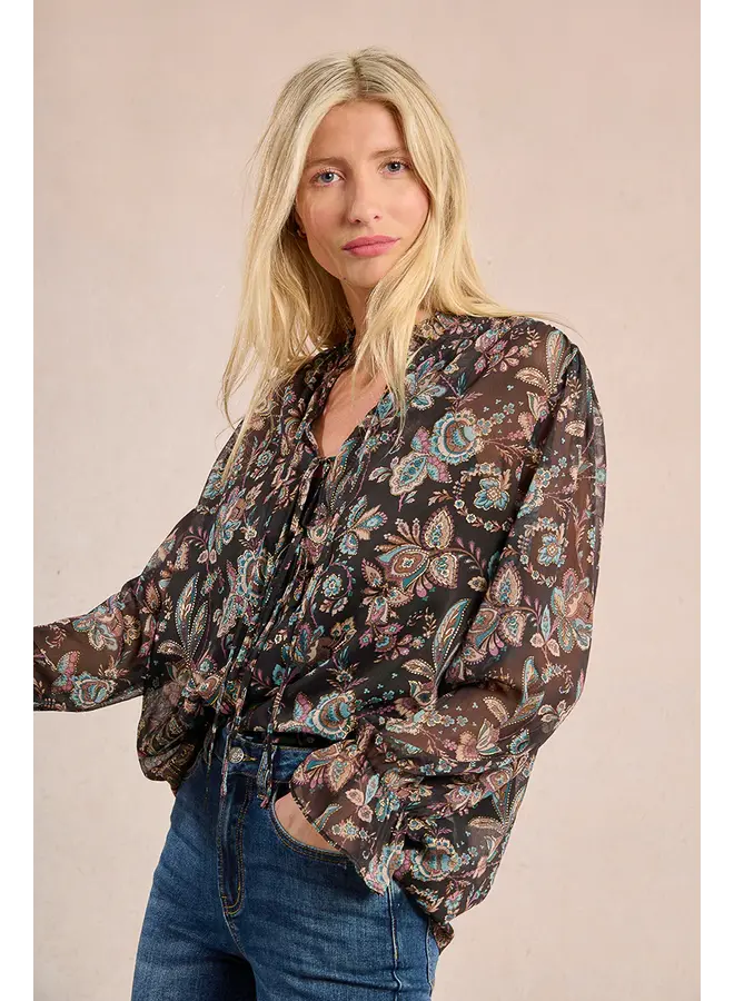 Long Sleeve Printed Blouse w/Tank Black Amalia