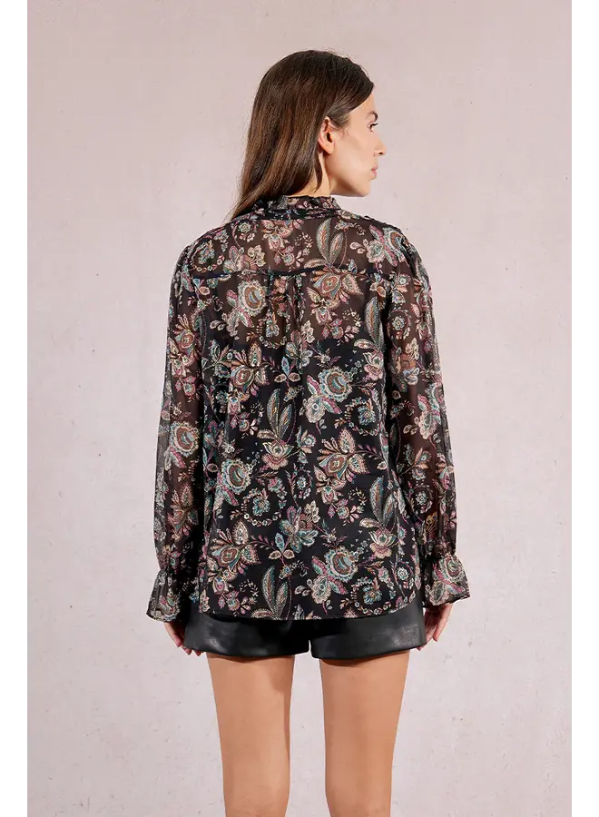 Long Sleeve Printed Blouse w/Tank Black Amalia