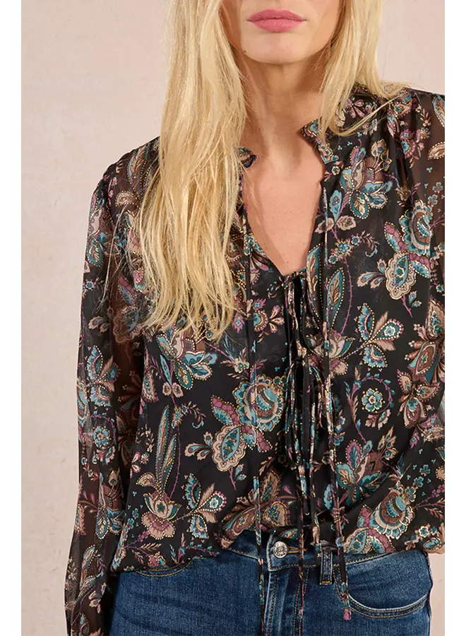 Long Sleeve Printed Blouse w/Tank Black Amalia