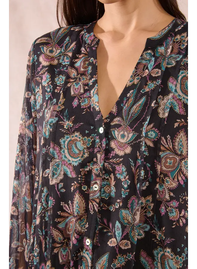 Long Sleeve Printed Dress Black Amalia