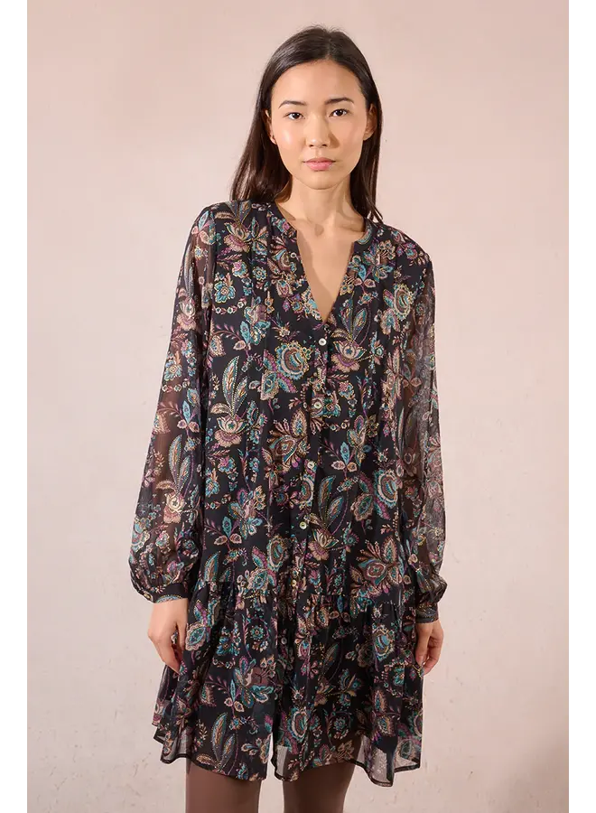 Long Sleeve Printed Dress Black Amalia