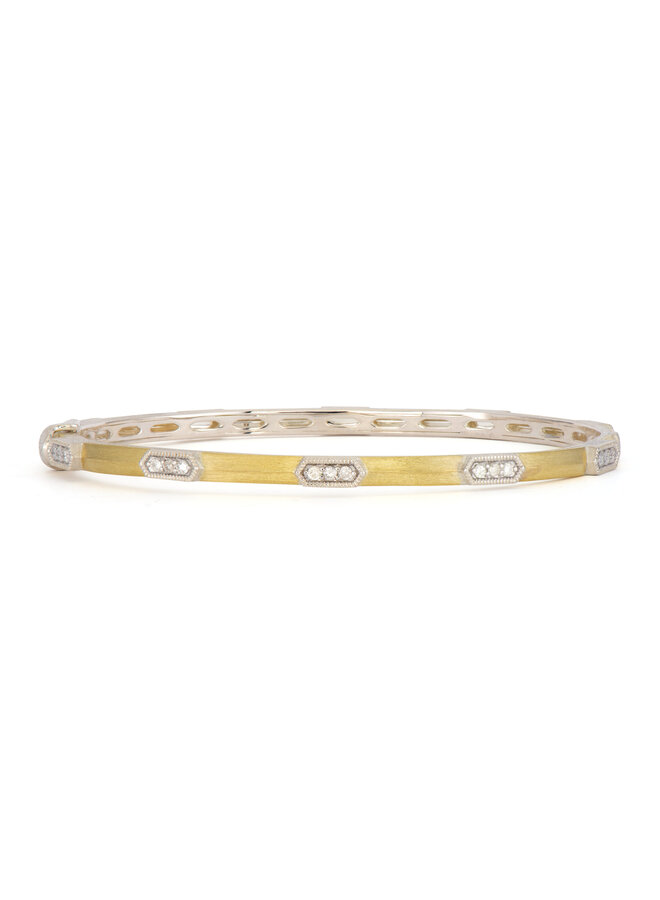 Mixed Metal Elongated Hexagons with Diamonds Bangle
