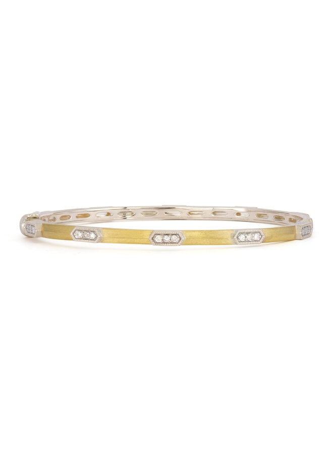 Mixed Metal Elongated Hexagons with Diamonds Bangle