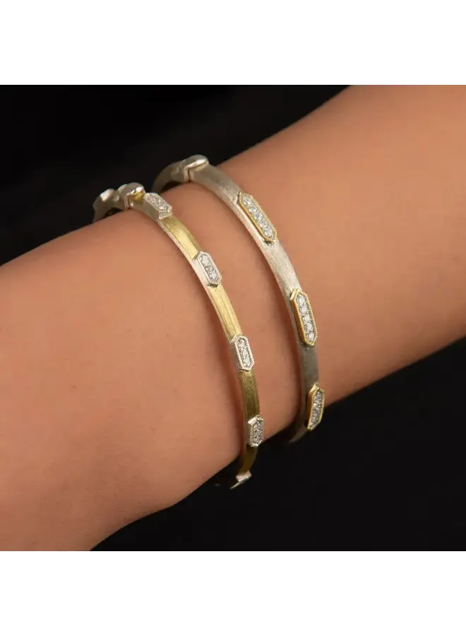 Mixed Metal Elongated Hexagons with Diamonds Bangle