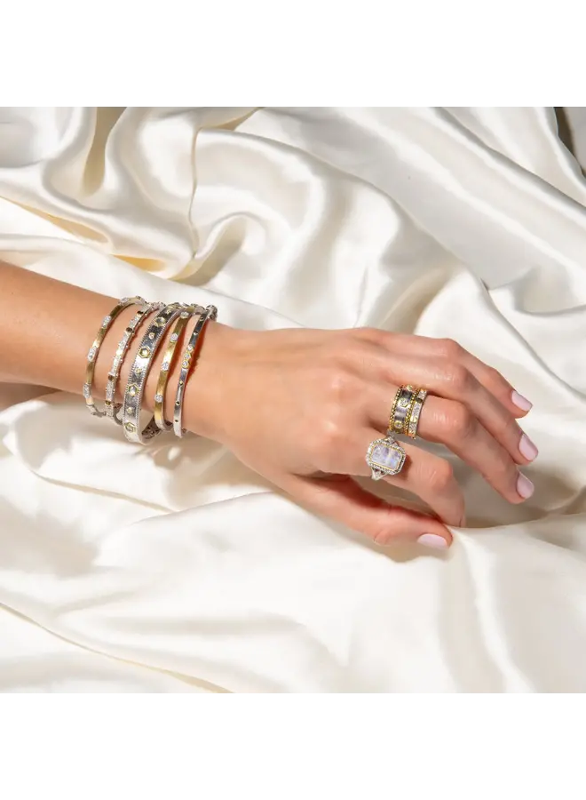 Mixed Metal Elongated Hexagons with Diamonds Bangle