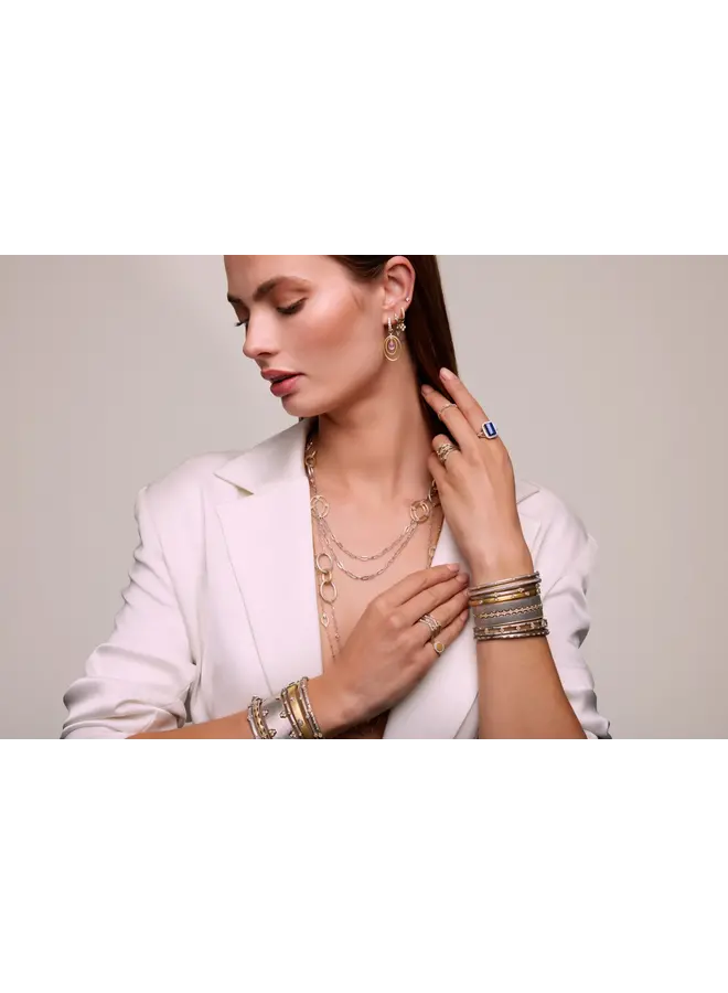 Mixed Metal Wide Band Cigar Style Bangle with White Diamond Quads