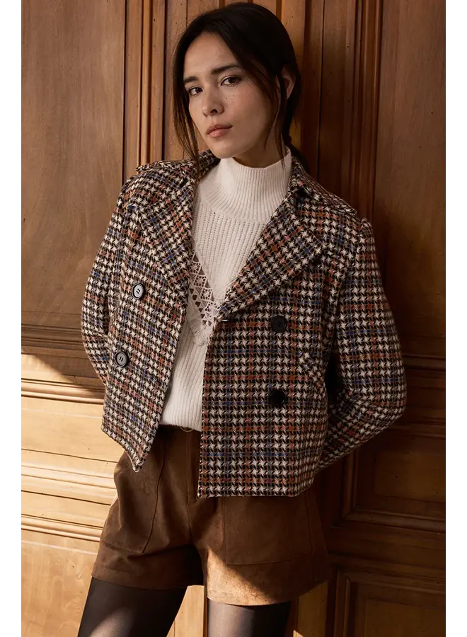 Woven Coat Brown, Orange & Blue Plaid