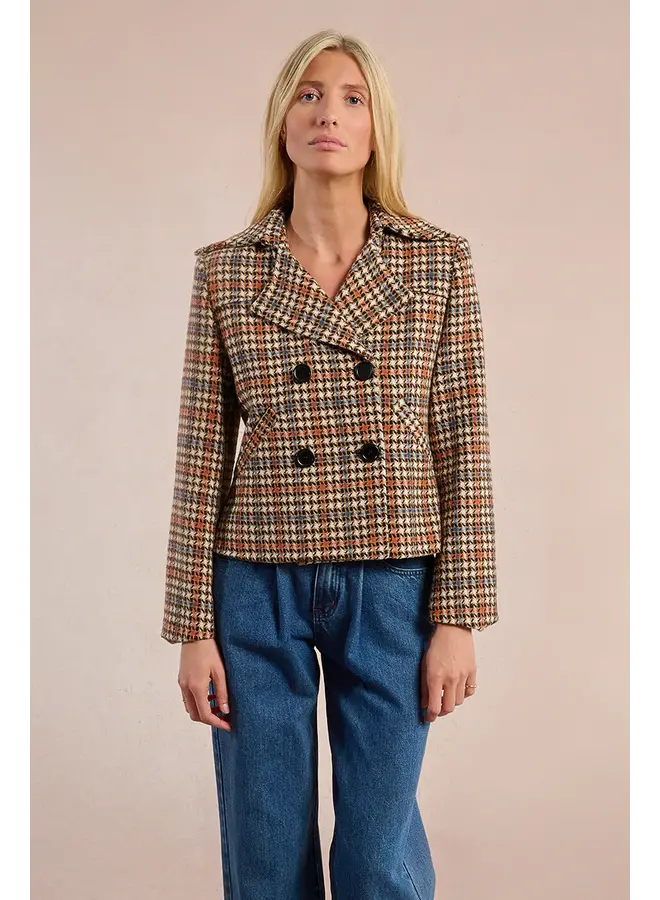 Woven Coat Brown, Orange & Blue Plaid