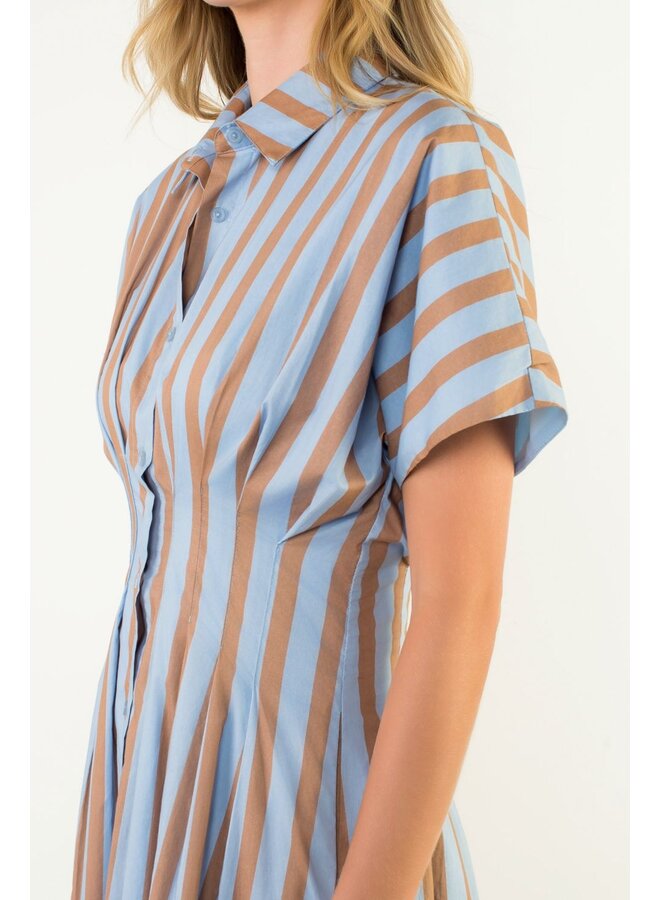Striped Button Up Maxi Dress Blue & Brown