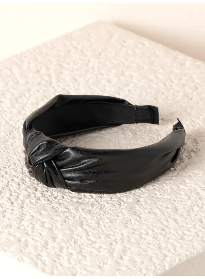 Knotted Faux Leather Headband Black