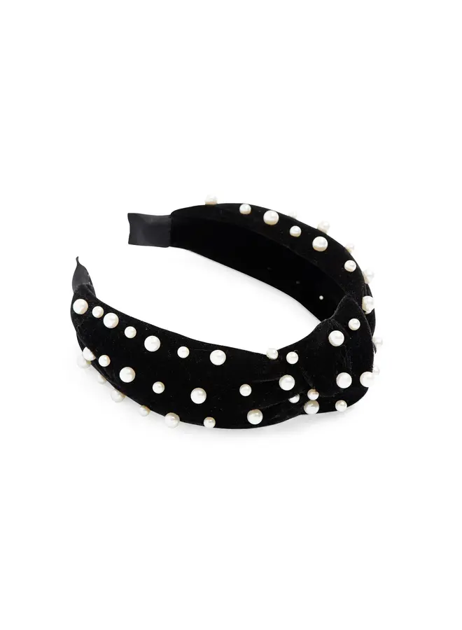 Velvet and Pearls Knotted Headband Black