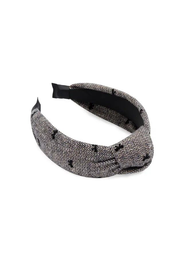 Tweed Bow Headband Charcoal