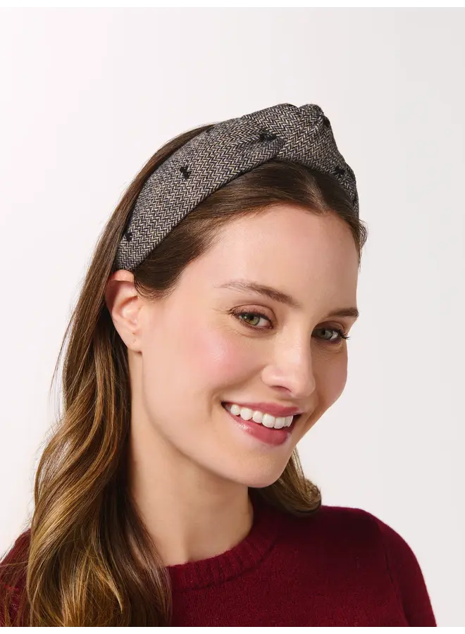 Tweed Bow Headband Charcoal