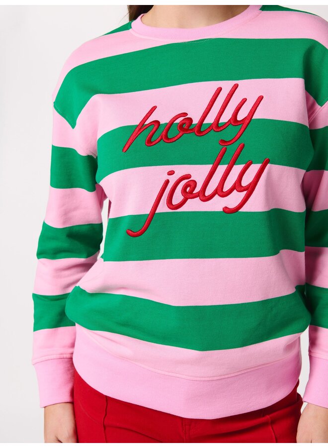 Holly Jolly Striped Classic Embroidered Sweatshirt