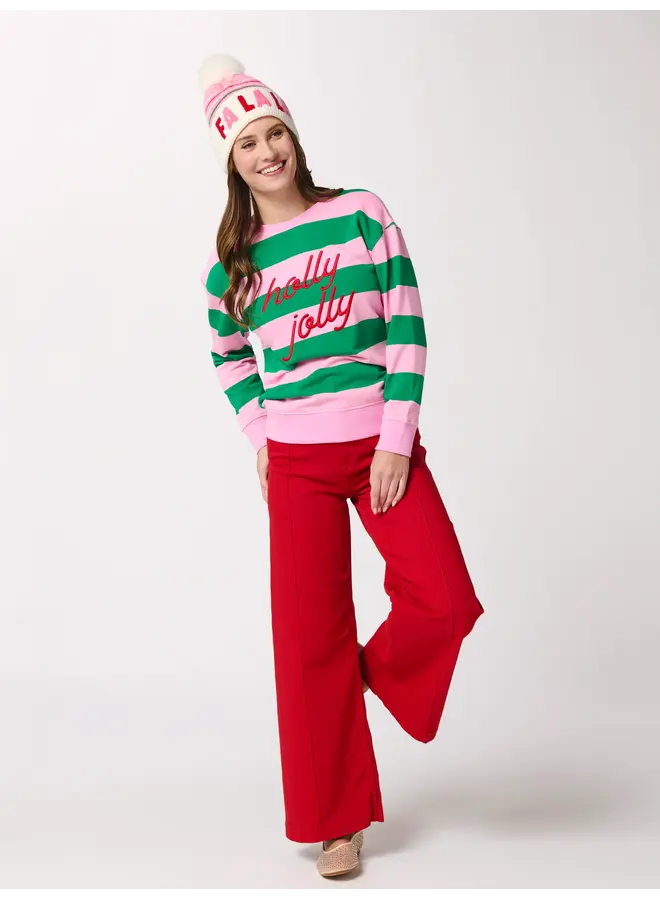 Holly Jolly Striped Classic Embroidered Sweatshirt