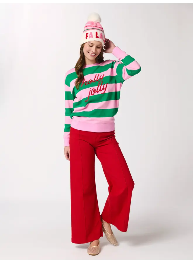 Holly Jolly Striped Classic Embroidered Sweatshirt