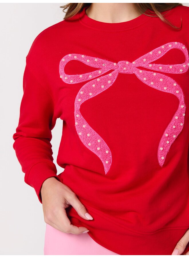 Pearl Bow Classic Sweatshirt Red