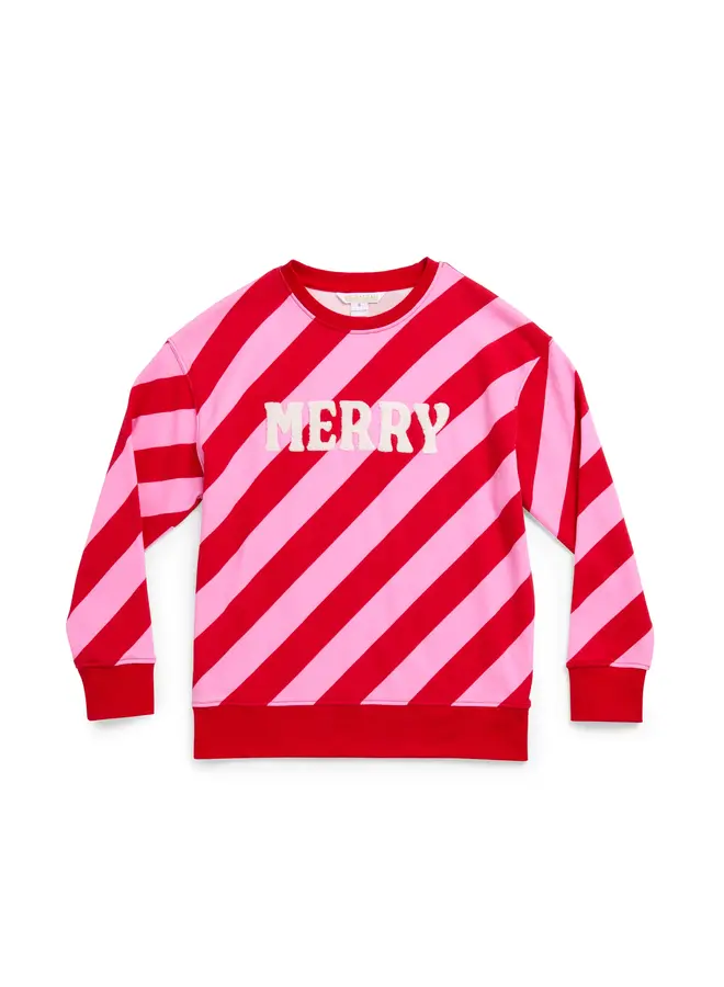 Merry Diagonal Striped Sweatshirt Pink & Red