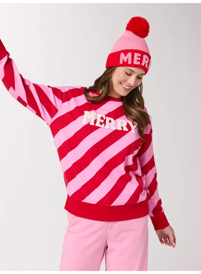 Merry Diagonal Striped Sweatshirt Pink & Red