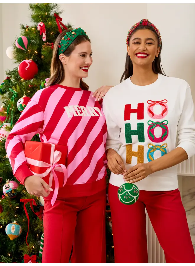 Merry Diagonal Striped Sweatshirt Pink & Red