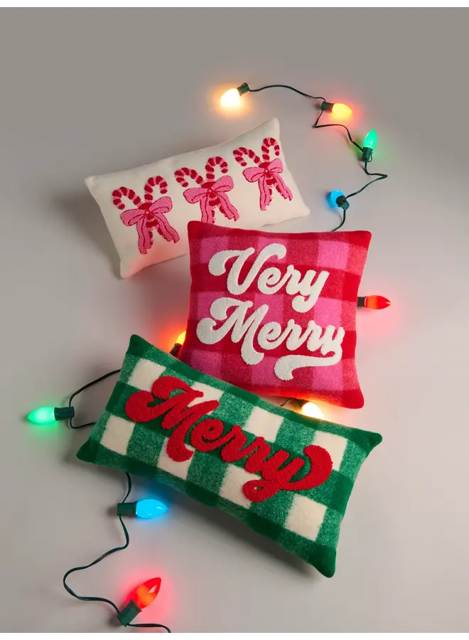 Pretty Candy Cane Pillow Ivory