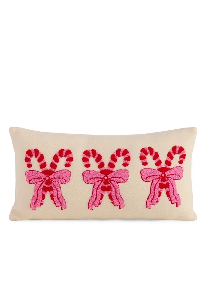 Pretty Candy Cane Pillow Ivory