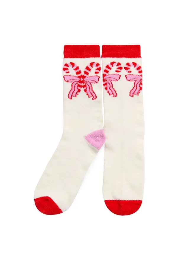 Candy Cane Bow Socks Ivory