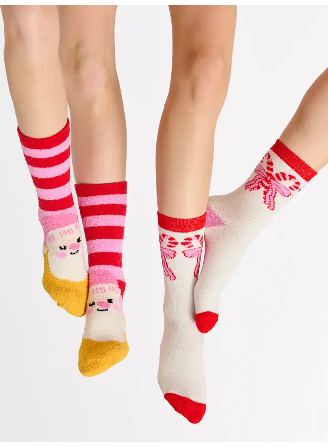 Candy Cane Bow Socks Ivory