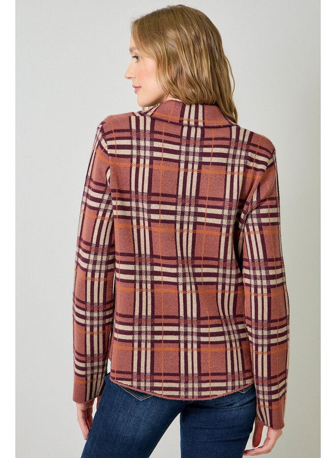 Check Patterned Sweater Jacket Berry