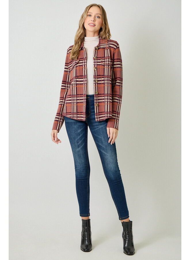 Check Patterned Sweater Jacket Berry