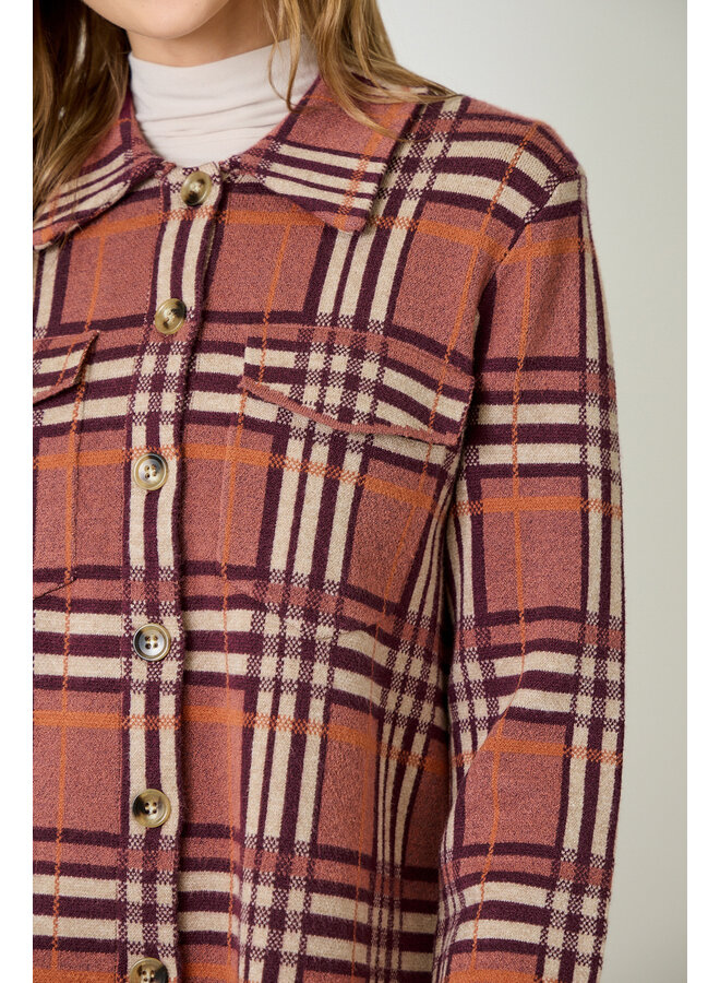 Check Patterned Sweater Jacket Berry