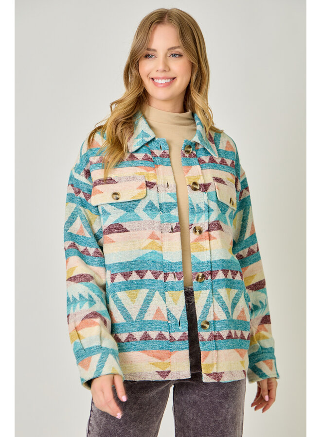 Aztec Shirt Jacket Emerald