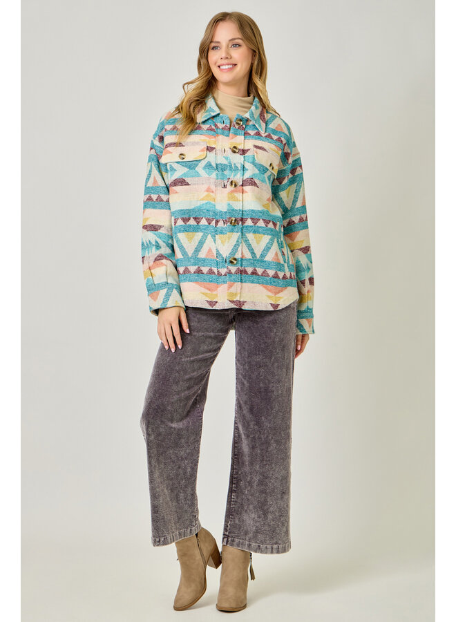 Aztec Shirt Jacket Emerald