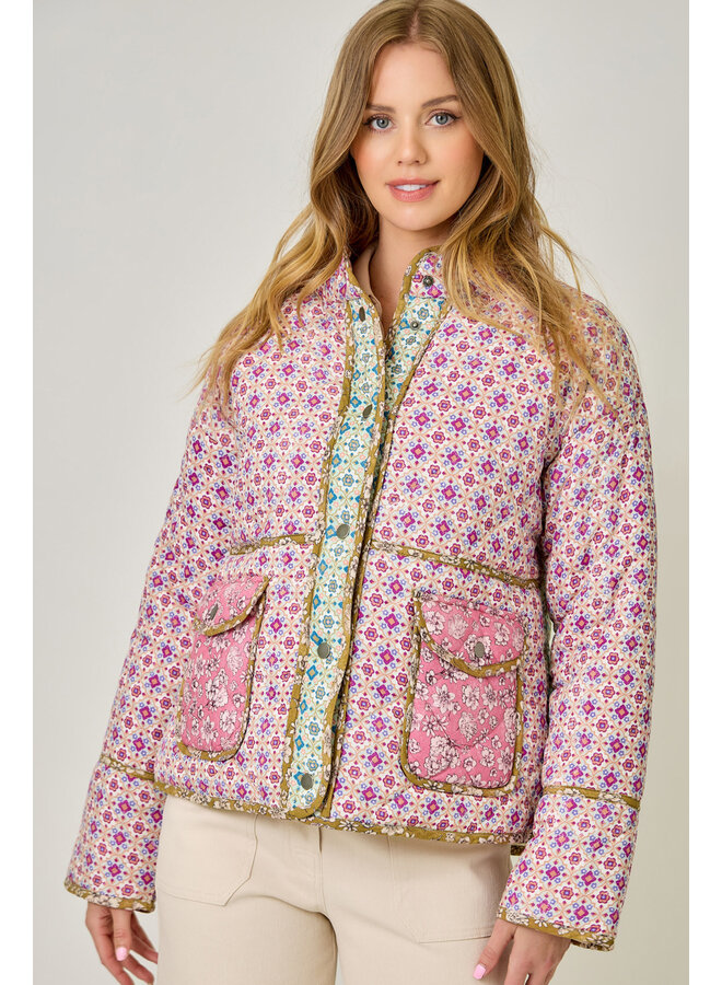Mixed Media Quilted Jacket Ivory