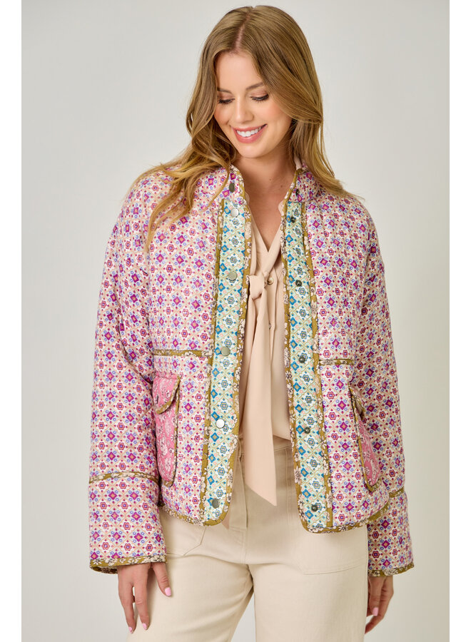 Mixed Media Quilted Jacket Ivory