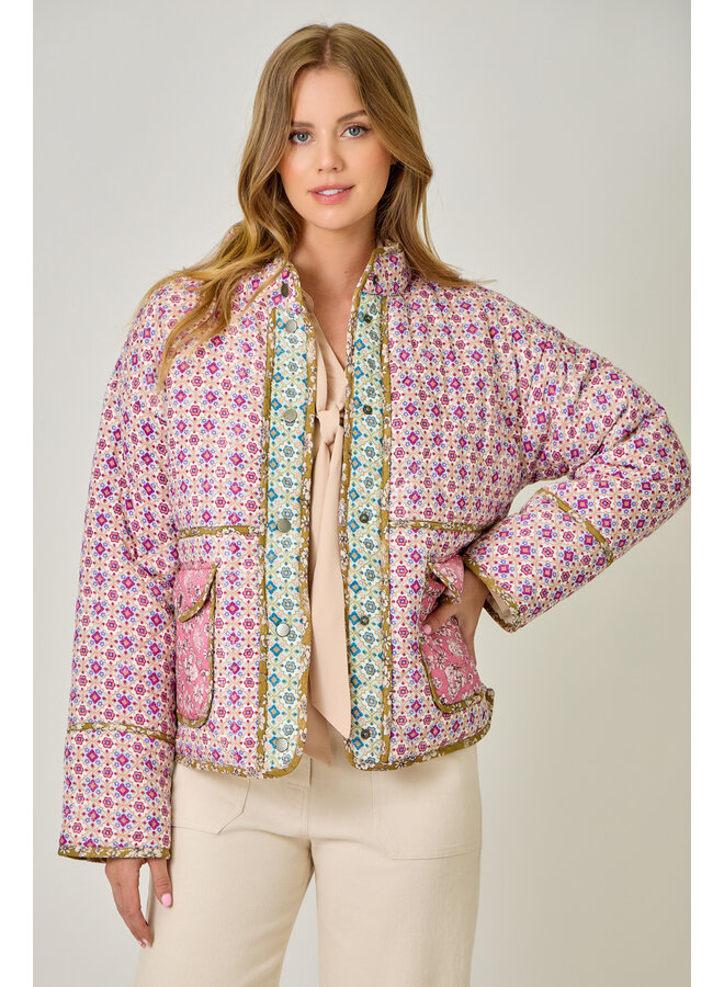 Mixed Media Quilted Jacket Ivory